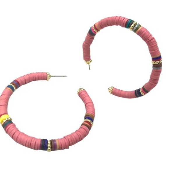 Pink Multi Color Katsuki Bead Hoops 2" - Picture 2 of 2